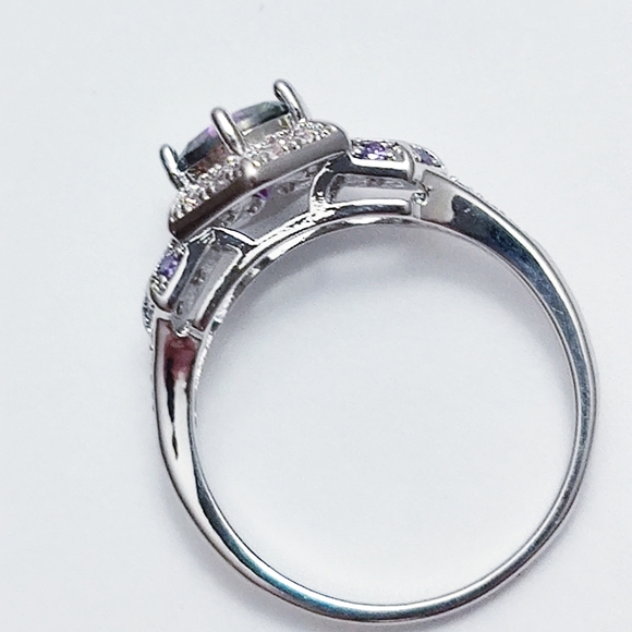 Sterling Silver Fire Rainbow Amethyst Hexagon Ring - Picture 8 of 13